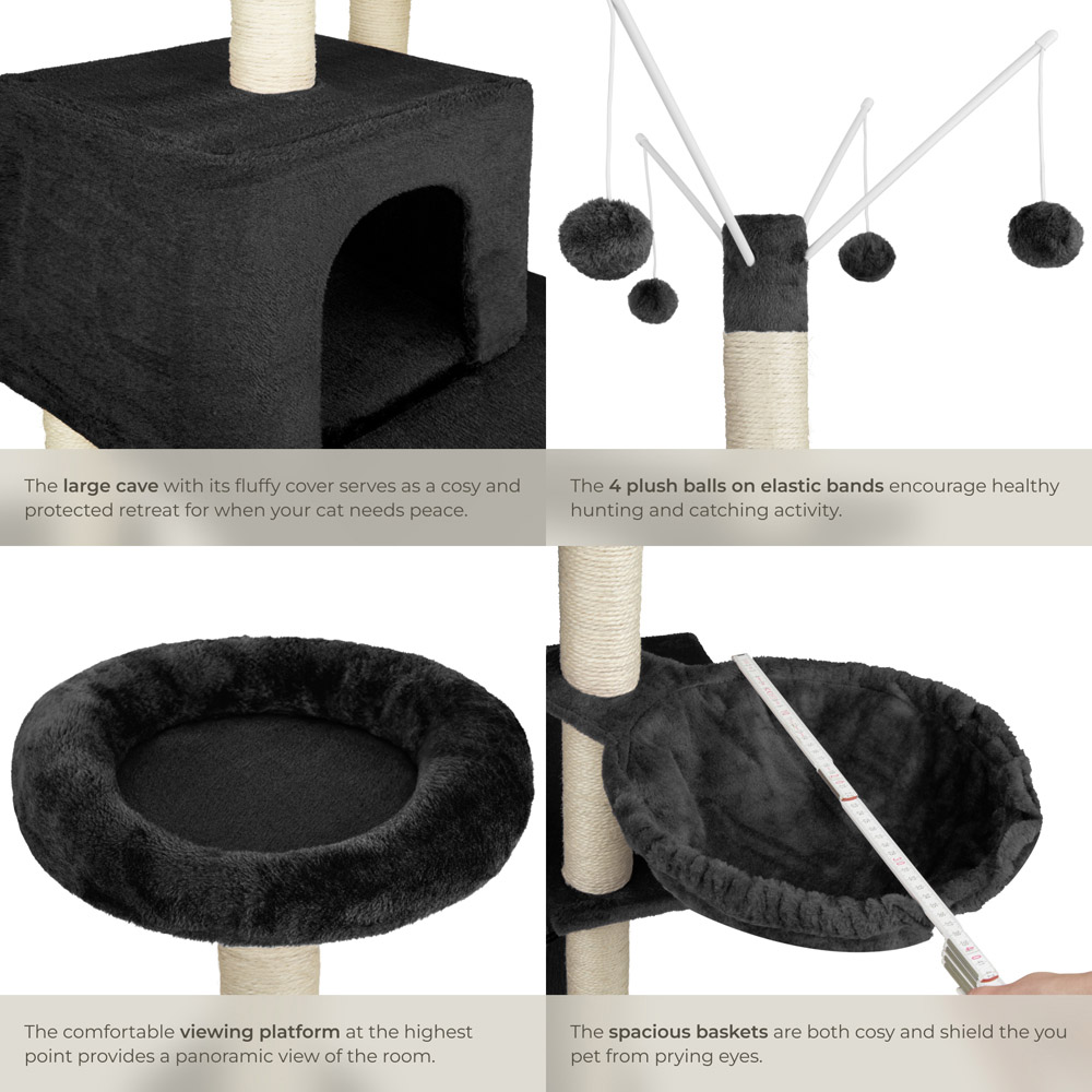 tectake Lilou Black Cat Tree with Scratching Posts 165cm Image 4