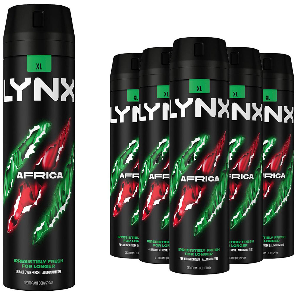 Lynx Africa Mandarin and Sandalwood 48H Protection Deodorant Body Spray 200ml 6 Pack Image 1