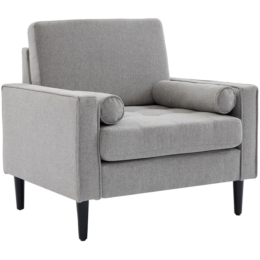 Living and Home Grey Linen Mid-Century Armchair with Armrest Pillows Image 2