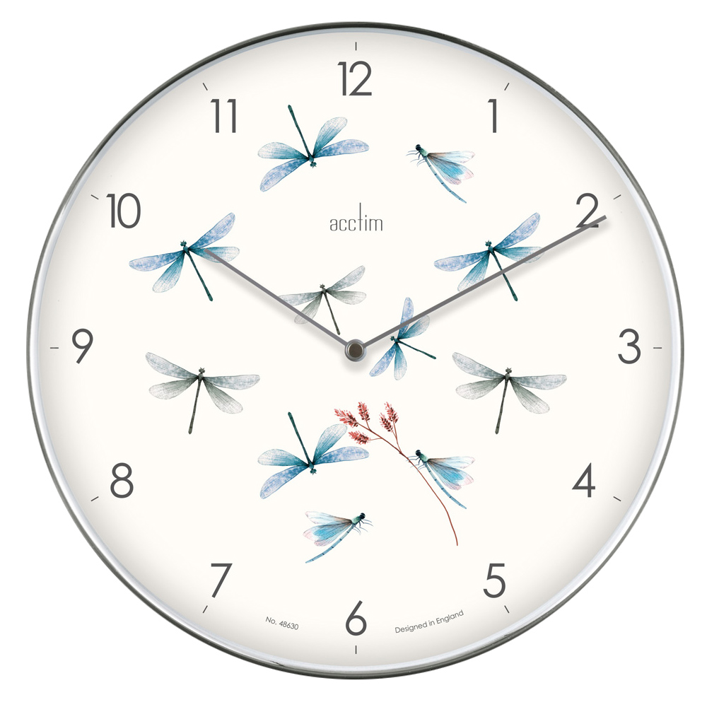Acctim Chrome Effect Dragonflies Wall Clock 30cm Image