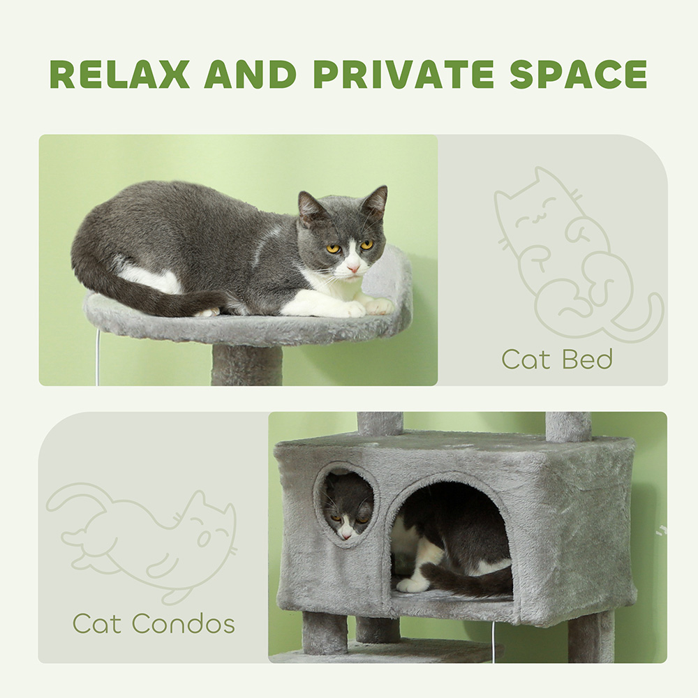 PawHut Light Grey Cat Tower Set with Scratching Posts Image 6