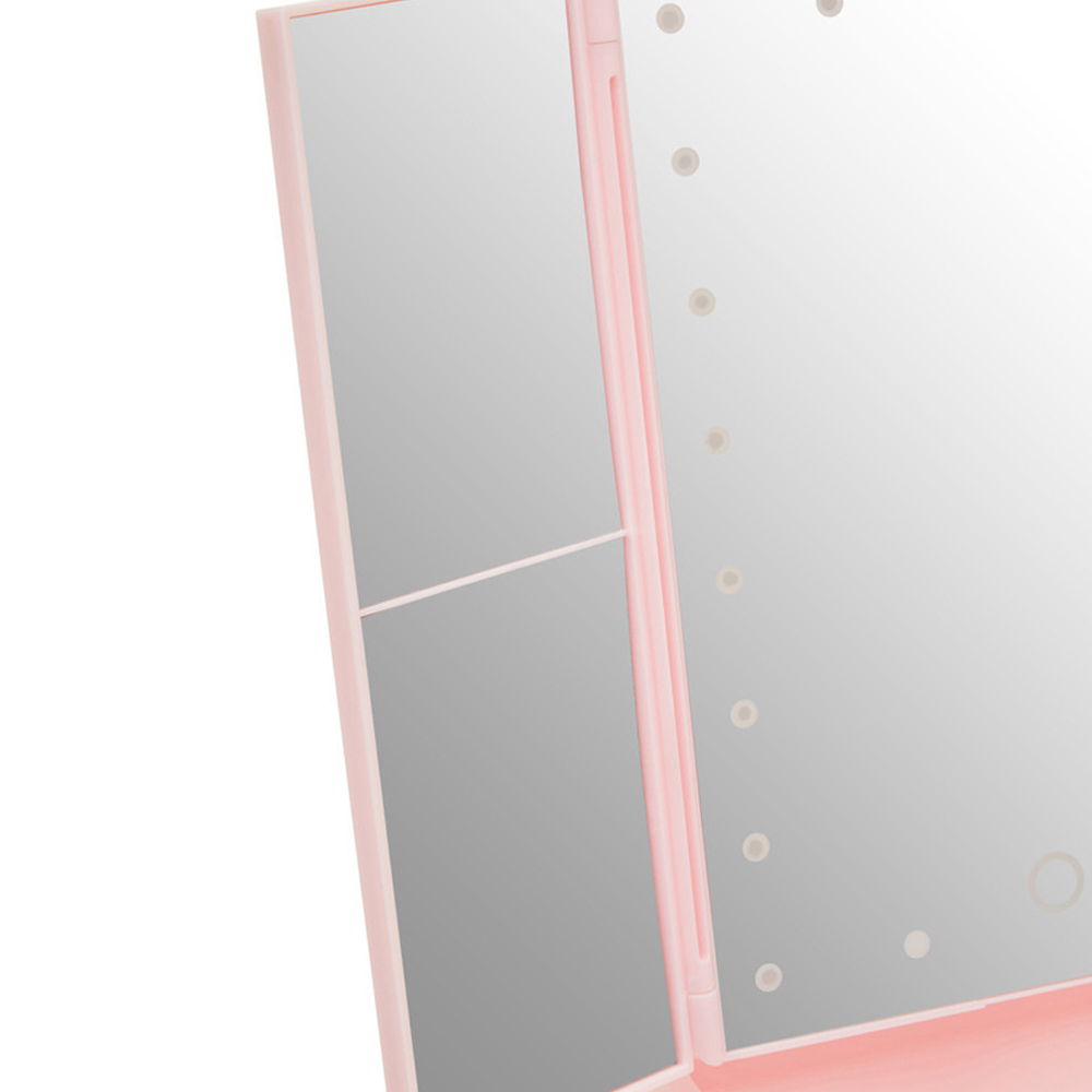 Premier Housewares Cassini Tri Fold Pink LED Table Mirror Image 9