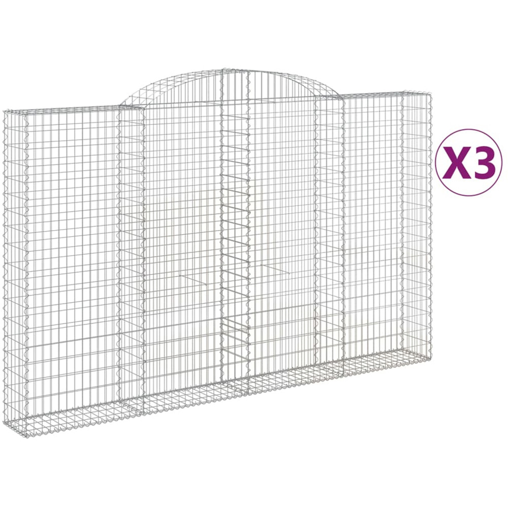 vidaXL Silver Galvanised Iron Arched Gabion Basket 300 x 30 x 180/200cm 3 Pack Image 2