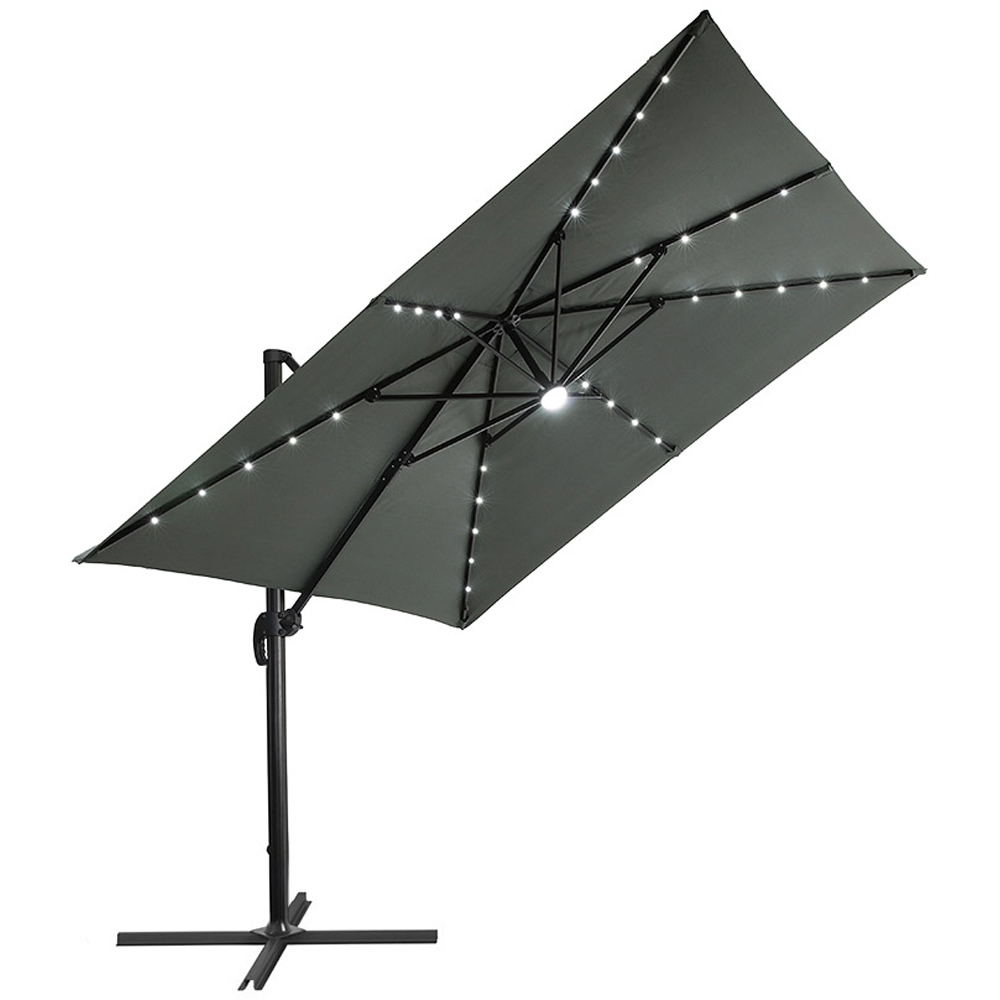 Living and Home Dark Grey Square LED Rotatable Cantilever Parasol with Base 3m Image 1