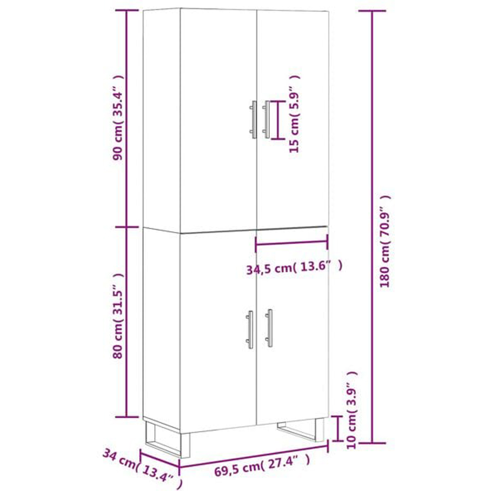 vidaXL 2 Door Smoked Oak Highboard Image 6