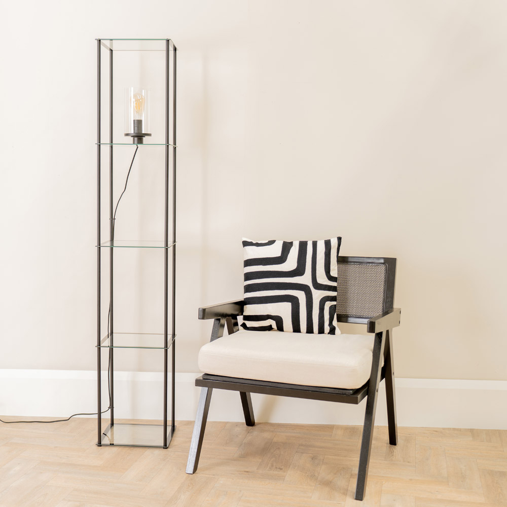 ValueLights Gobie 4 Shelf Black Metal Frame Glass LED Floor Lamp Image 6