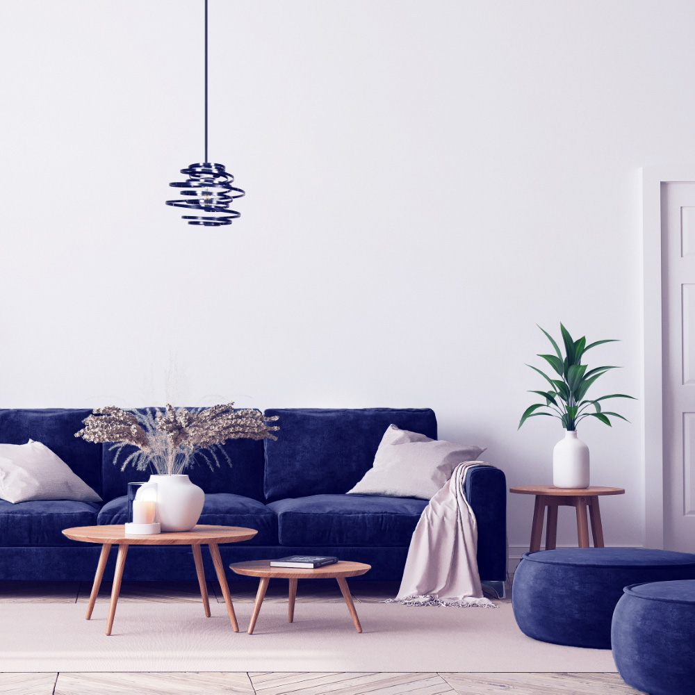 Happy Homewares Navy Blue Gloss Metal Double Ribbon Spiral Swirl Pendant Shade Image 2