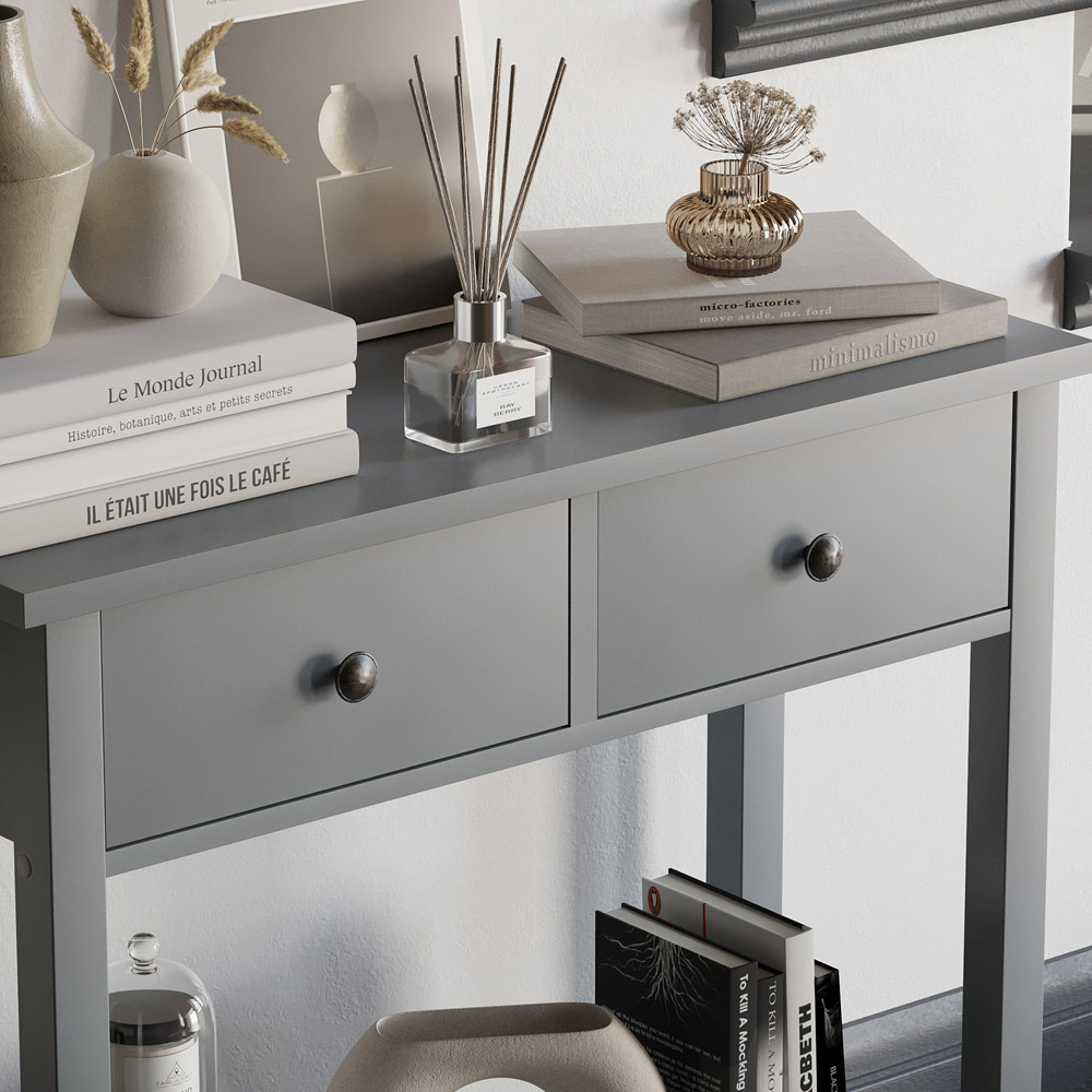 Home Vida Windsor Grey 2-Drawer Console Table with Shelf | Wilko