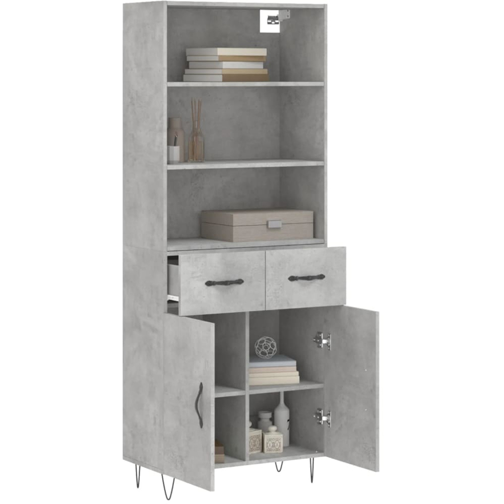 vidaXL 2 Door 2 Drawer 3 Shelf Concrete Grey Highboard with Metal Legs Image 3