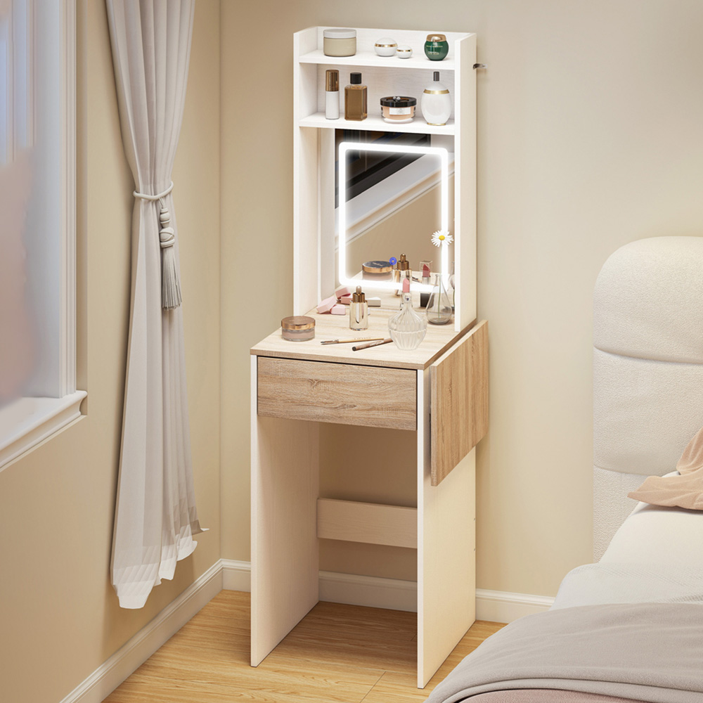 Portland White Compact Dressing Table with Lighted Mirror Image 1
