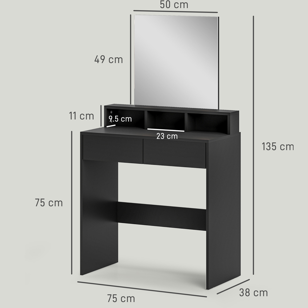 HOMCOM 2 Drawer 3 Shelf Black Dressing Table with Mirror Image 9
