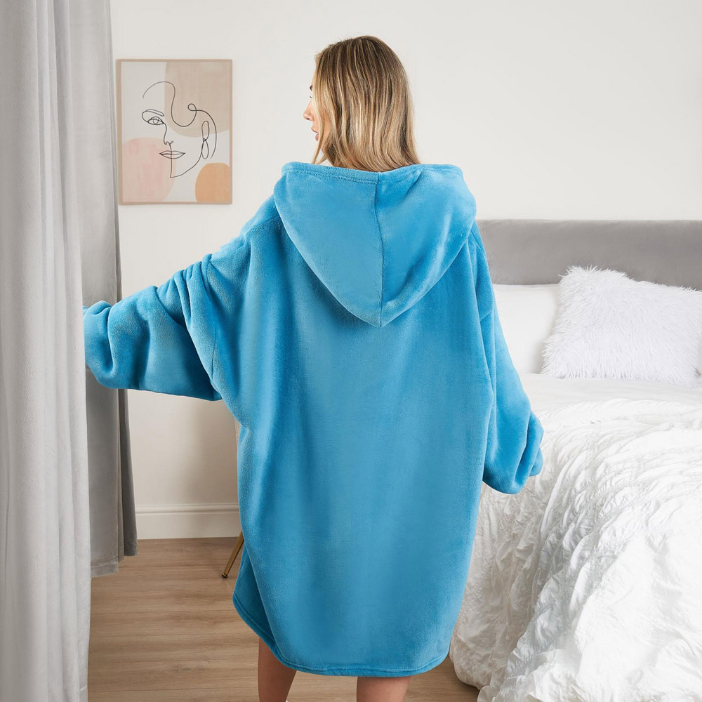 Sienna Sea Blue Sherpa Oversized Hoodie Blanket Image 3