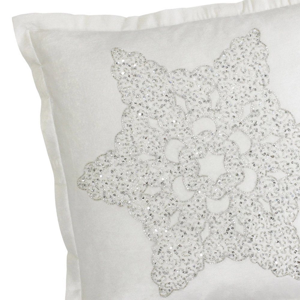 Paoletti Wonderland White Snowflake Embroidered Cushion Image 2