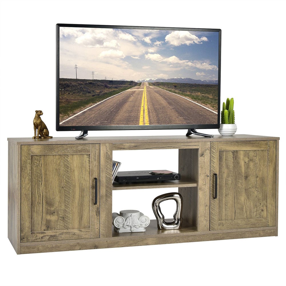Costway 2 Door Natural TV Unit with Adjustable Shelves Image 3