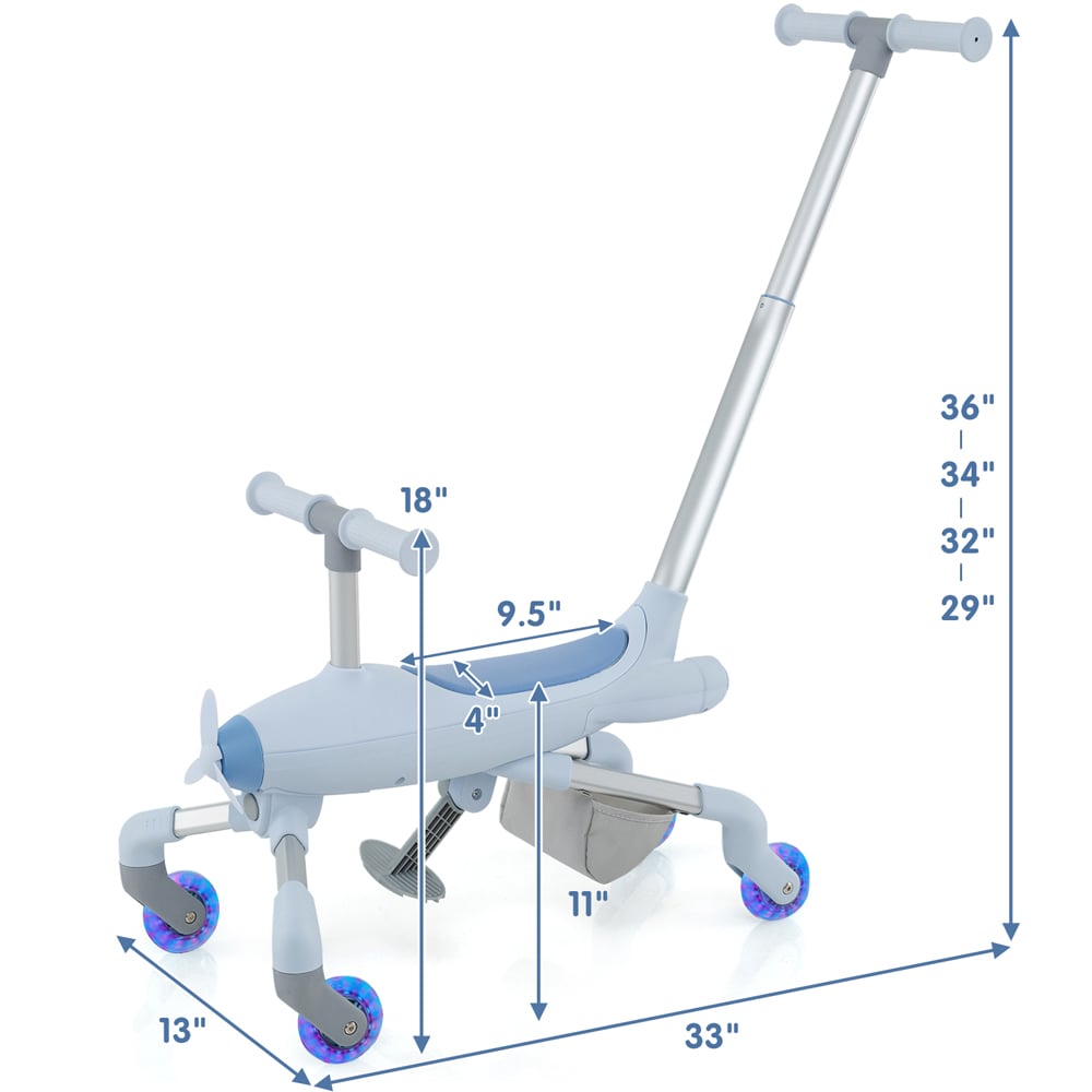 Costway Blue 2 in 1 Kids Ride On Push Car Image 9