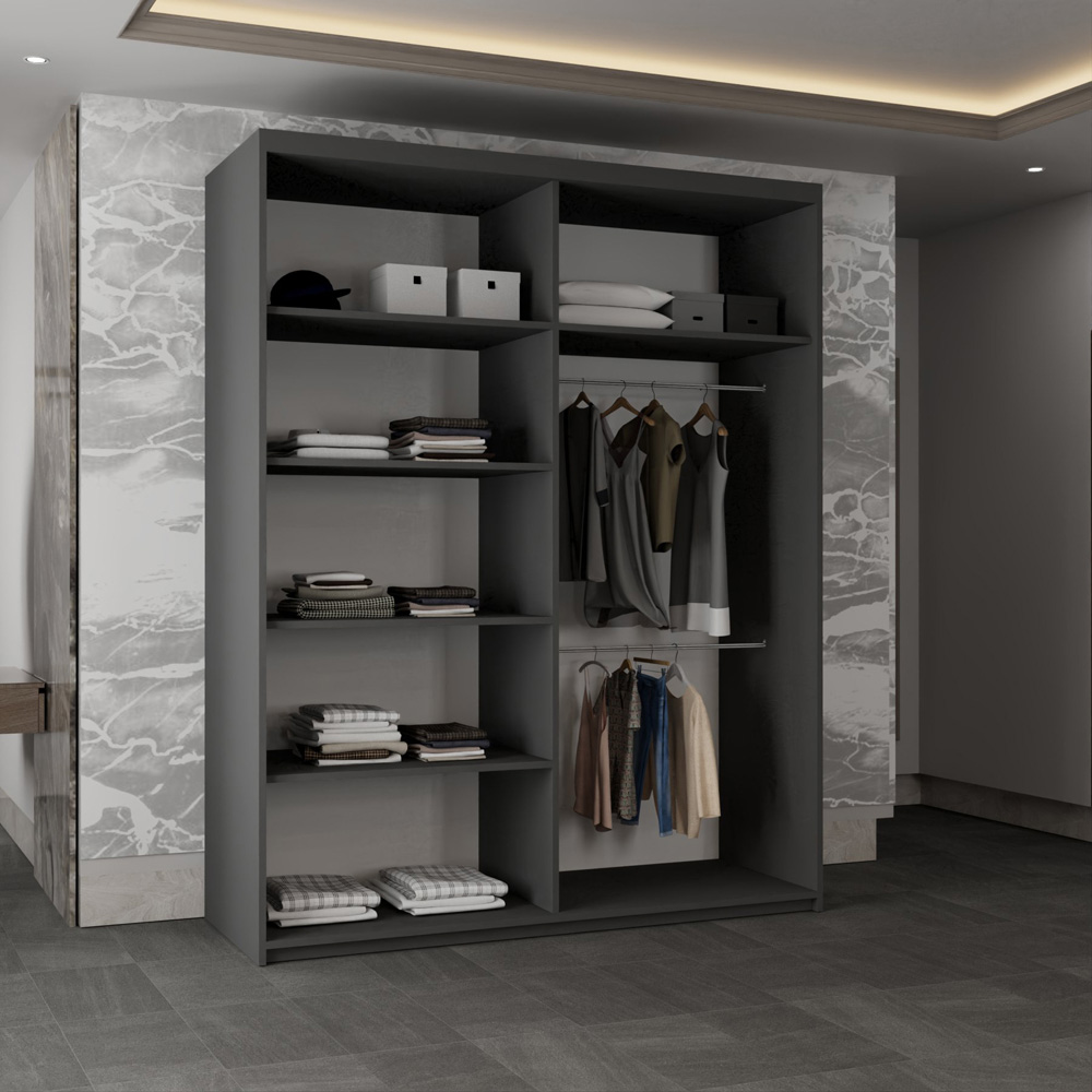 Sliding Wardrobes 4U Moon 2 Door Grey Mirrored Wardrobe 150cm Image 3