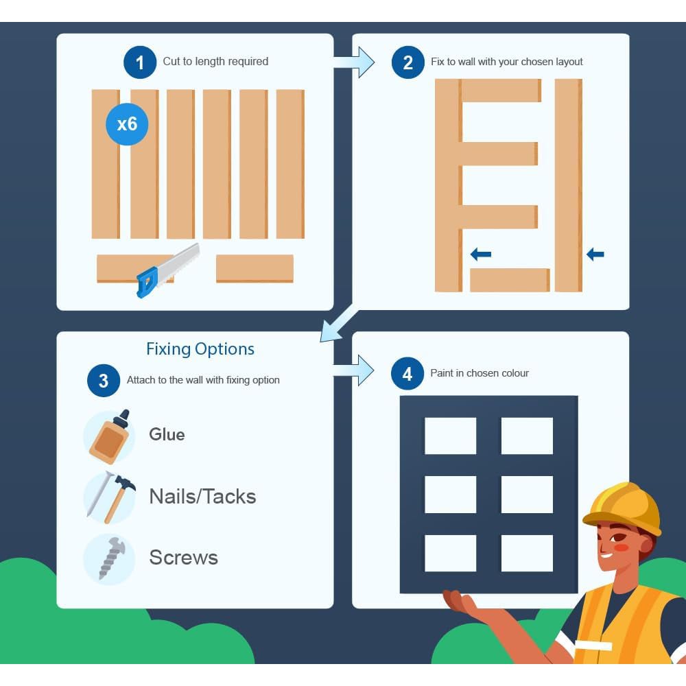 Home Treats 6 Slat Wooden 3D Wall Panelling Kit 90cm Image 6