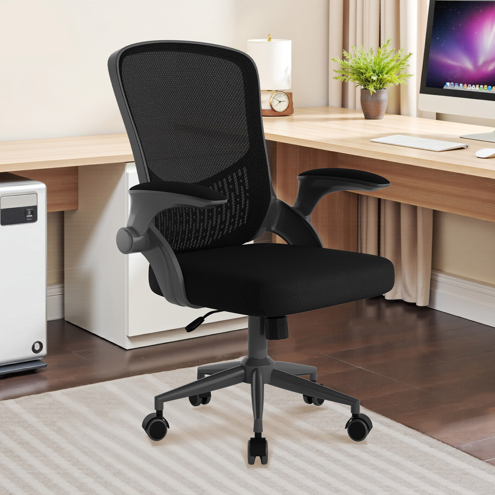 Rattrix Black Mid-Back Mesh Office Chair with Flip-Up Armrests and Lumbar Support Image 7