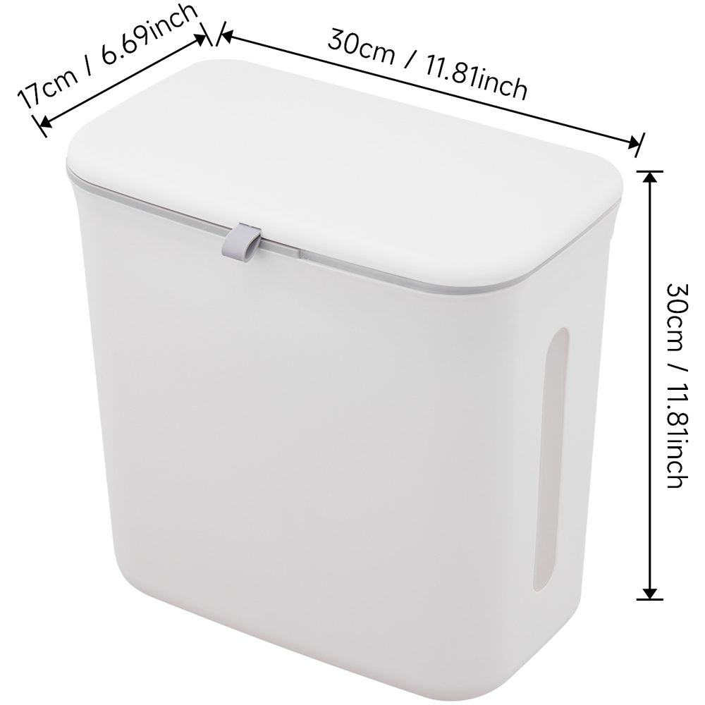 Living and Home White Wall Mounted Kitchen Trash Bin with Lid Image 8