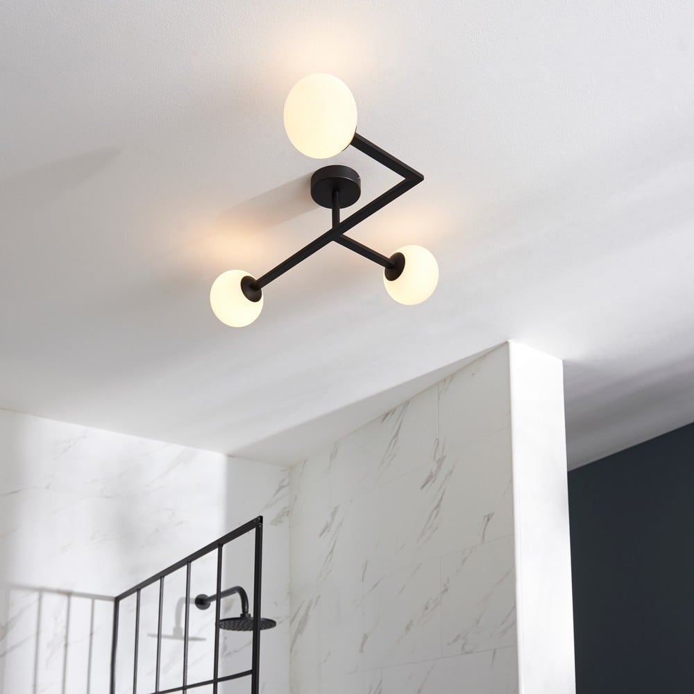 Merano Riomaggiore Matt Black Matt Opal Glass 3 Light Ceiling Light Image 6