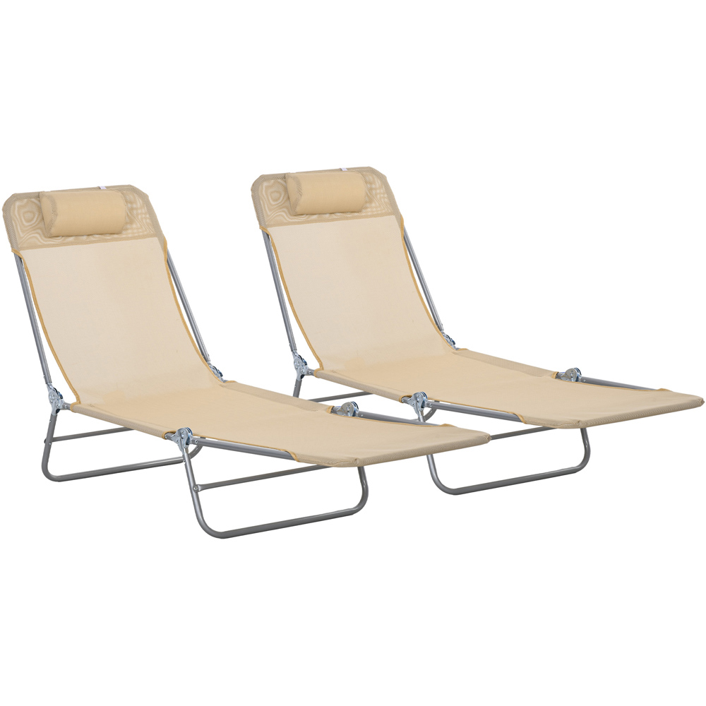Outsunny Set of 2 Brown Folding Sun Lounger with Headrest Image 2