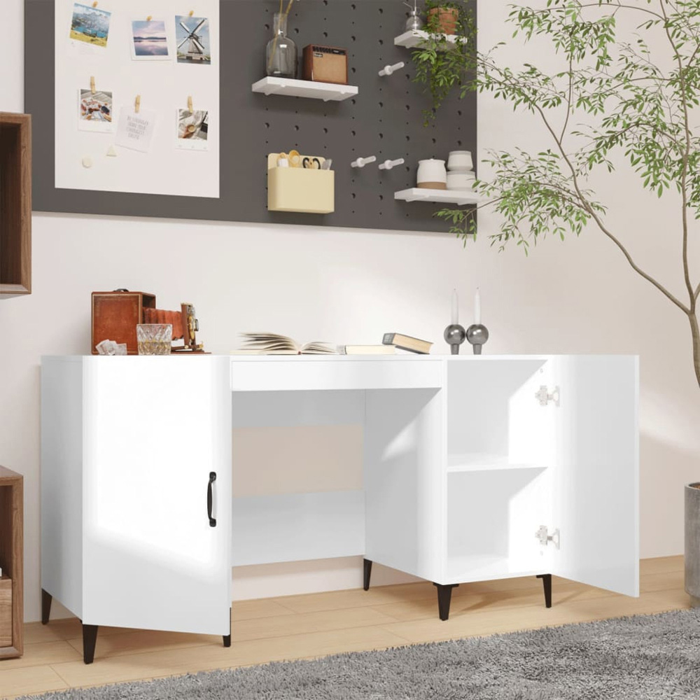 vidaXL 2 Door Computer Desk High Gloss White Image 7