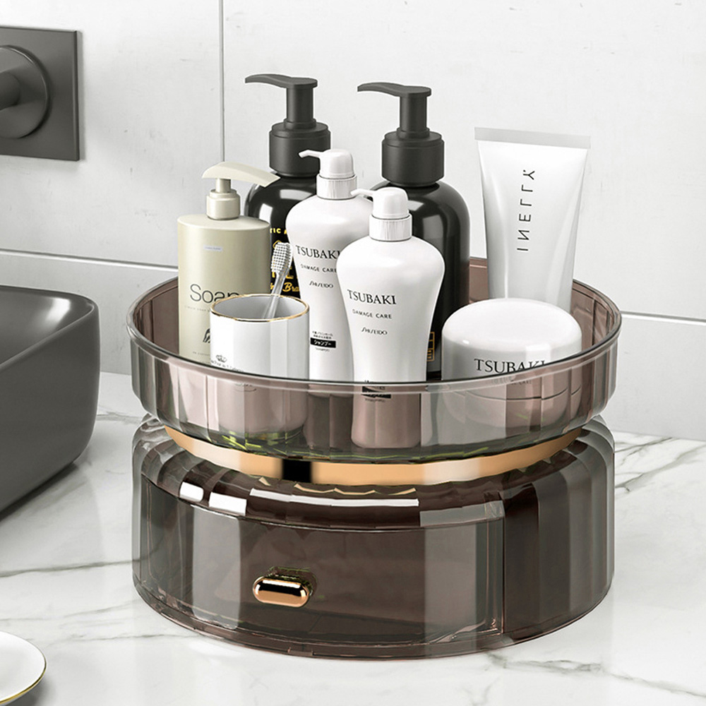 Living and Home Sheonly Single Drawer Grey Rotating Makeup Organiser Image 2