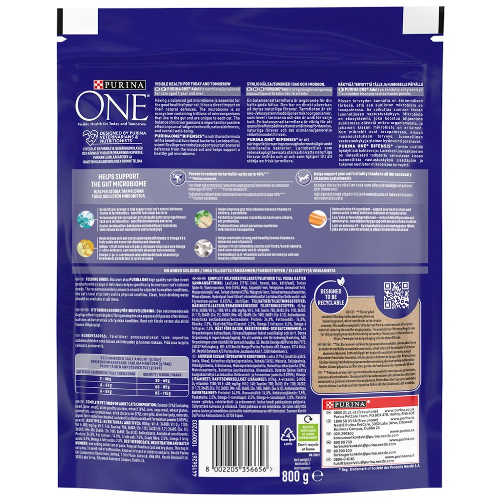 Purina ONE Rich in Salmon Adult Cat Dry Food Case of 4 x 800g Image 3