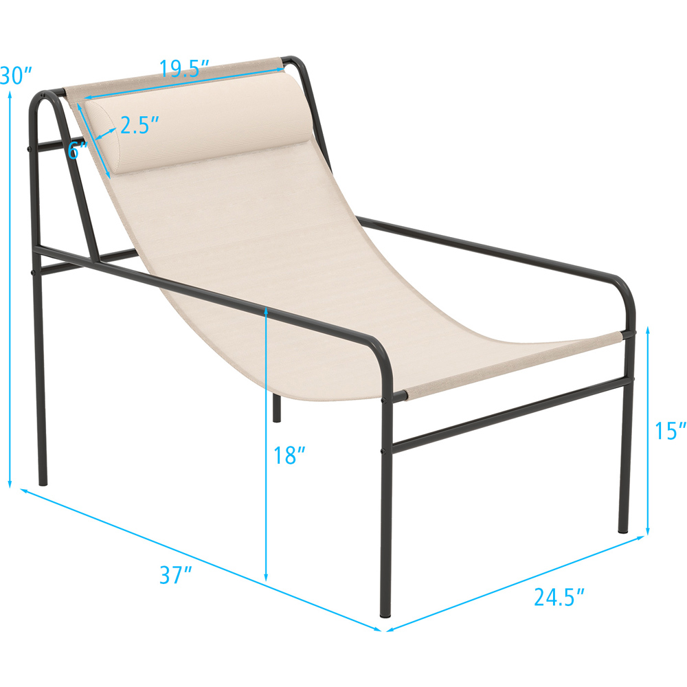 Costway Beige Patio Sling Lounge Chair with Removable Headrest Pillow Image 8