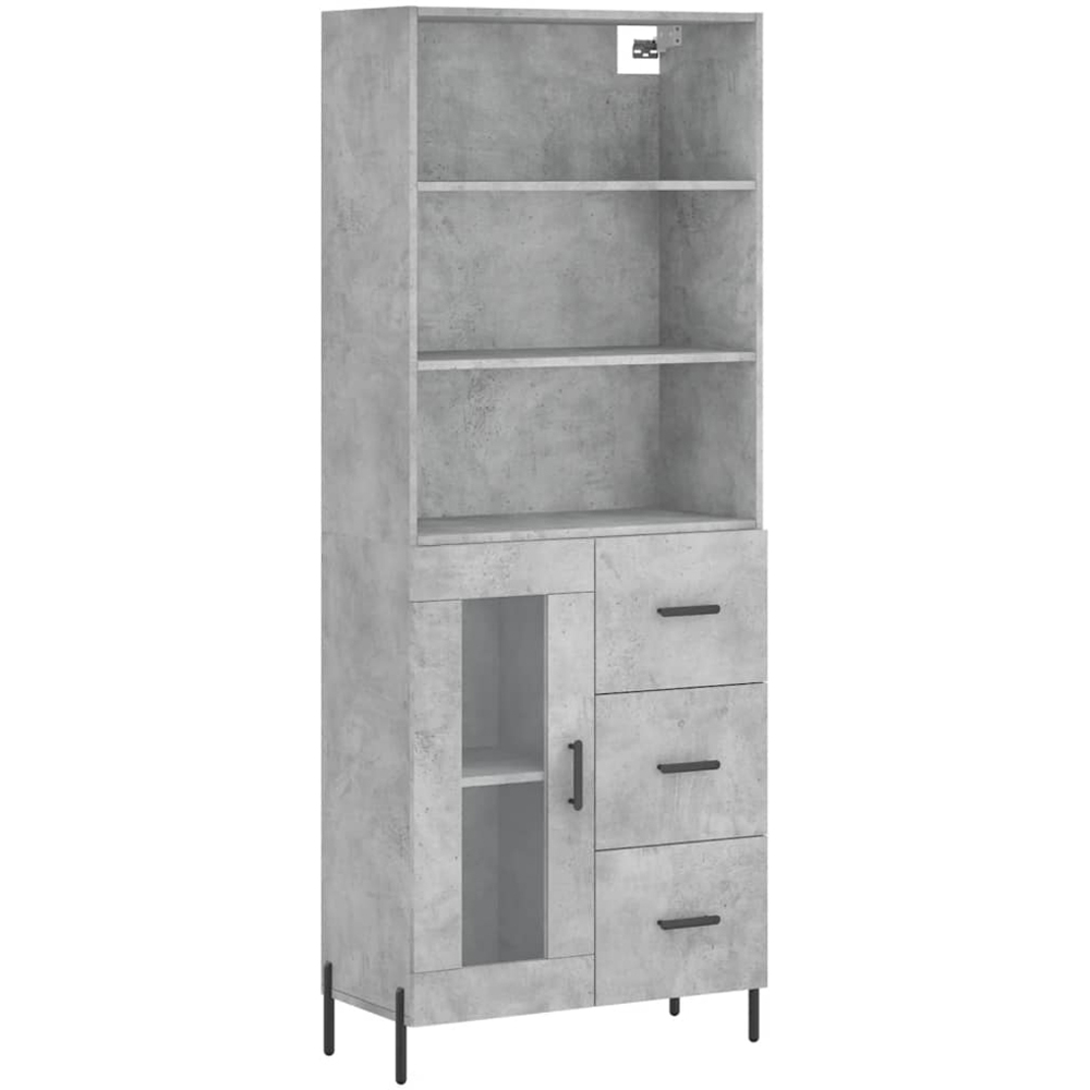 vidaXL Single Glass Door 3 Drawer 3 Shelf Concrete Grey Tall Highboard Image 2