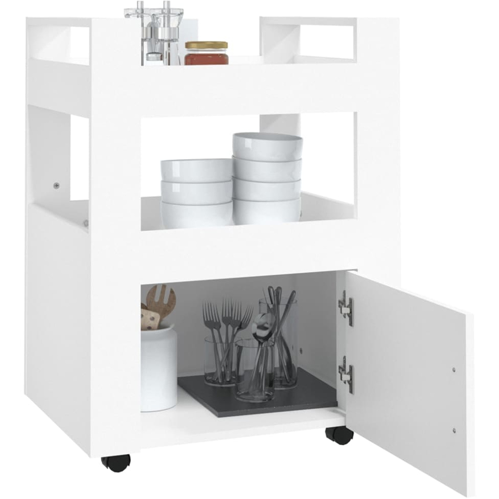 vidaXL Single Door 2 Shelf White Kitchen Trolley Image 4