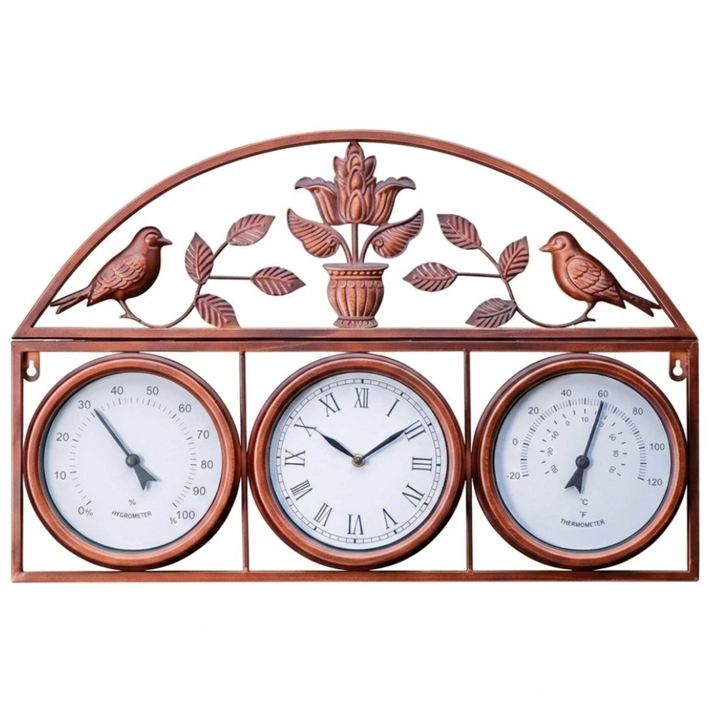 Garden Gear 3-in-1 Copper Garden Wall Clock with Thermometer and Hygrometer 66cm Image 1