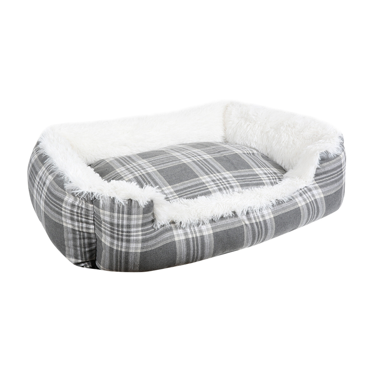 Clever Paws Small Grey Super Fluffy Check Pet Bed Image 2