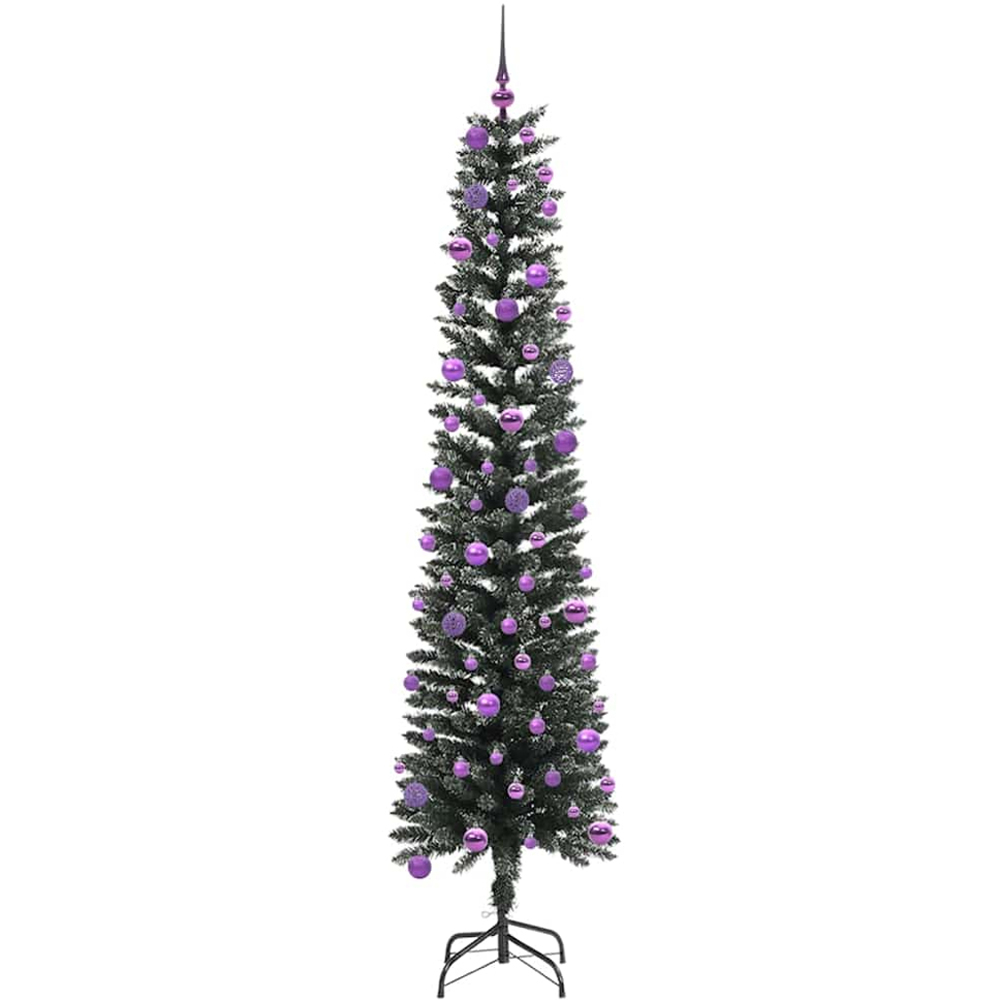 vidaXL Pre-Lit Lilac Baubles Green Artificial Christmas Tree 8ft Image 4