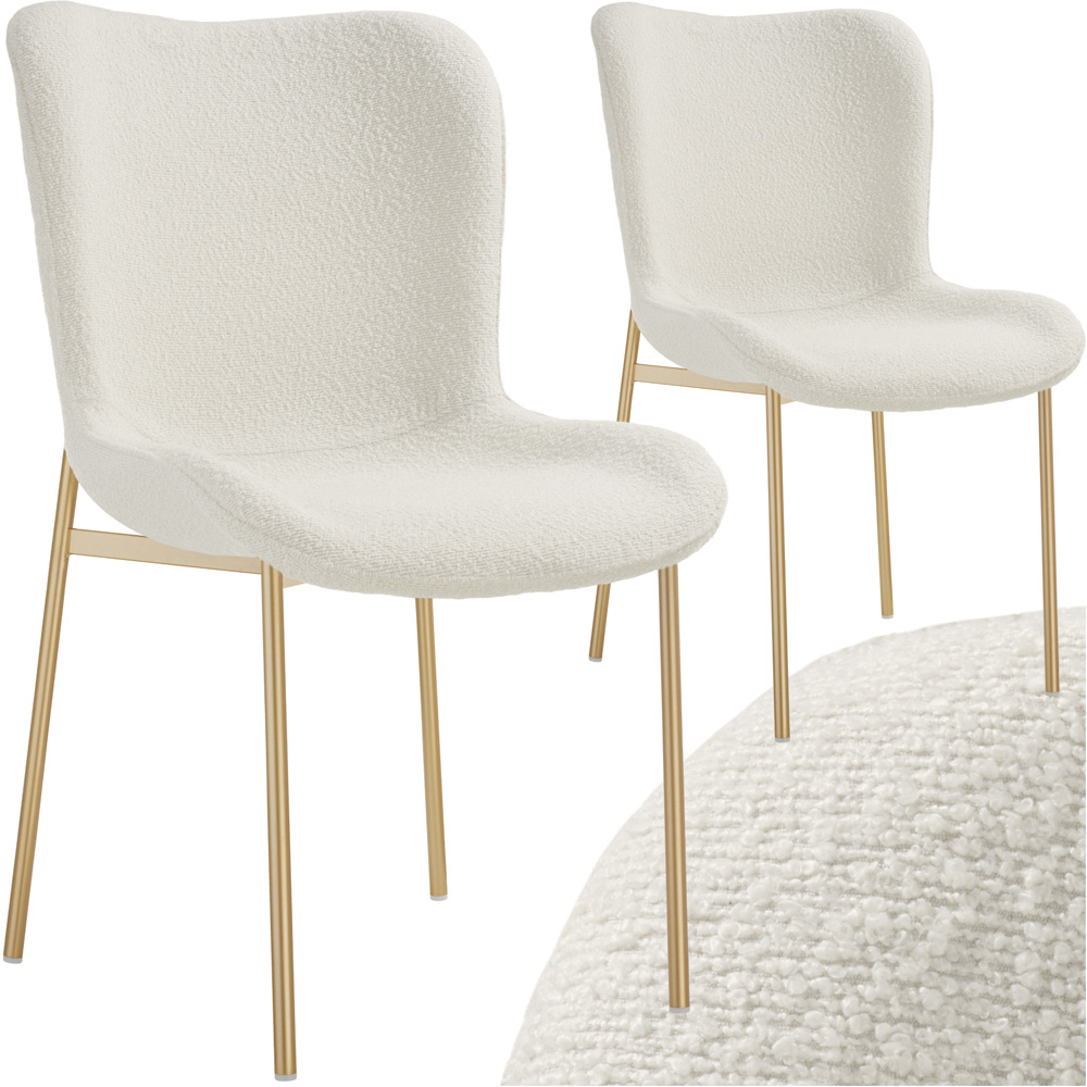 tectake Tessa Set of 2 White and Gold Boucle Padded Dining Chair Image 2