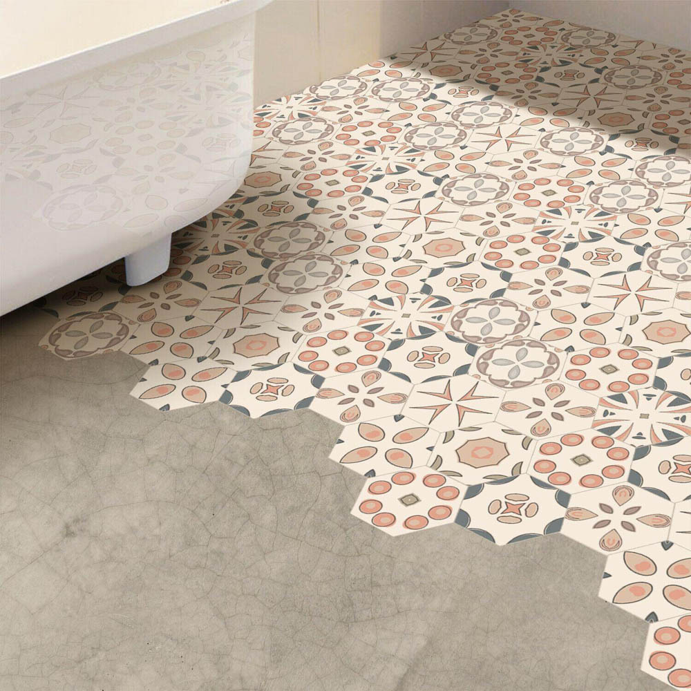 Walplus Peach Abstract Hexagon Floor Tile Stickers 10 Pack Image 3