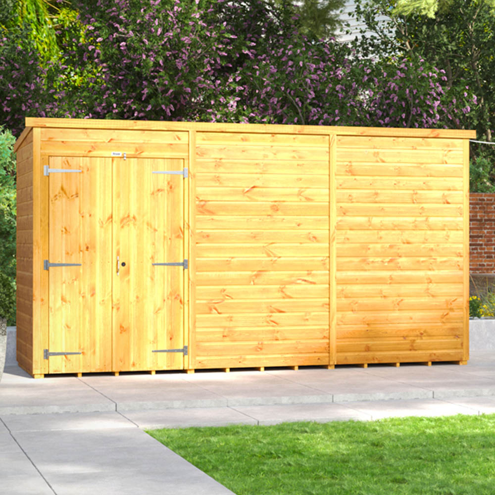 Power Sheds 12 x 4ft Double Door Pent Wooden Shed Image 2