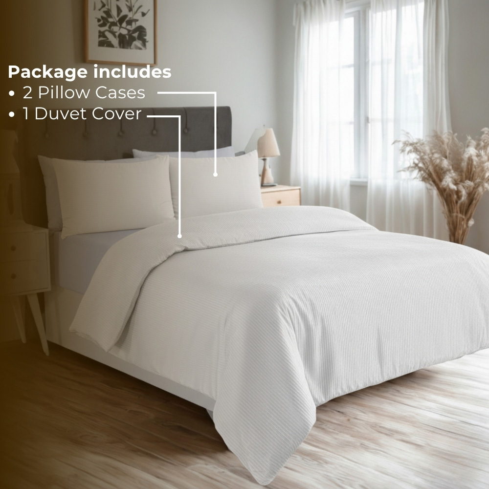 MHG Living Super King Size White Striped Duvet Set Image 2