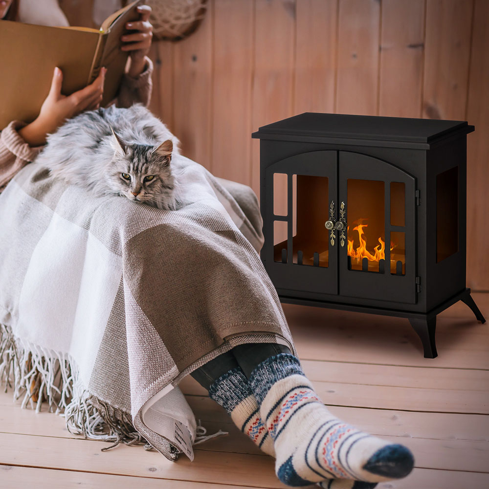 HOMCOM Black Freestanding Ethanol Fireplace Stove with Tank 0.9L Image 2