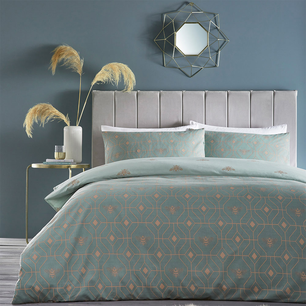 furn. Bee Deco King Size Eau De Nil Duvet Set Image 1