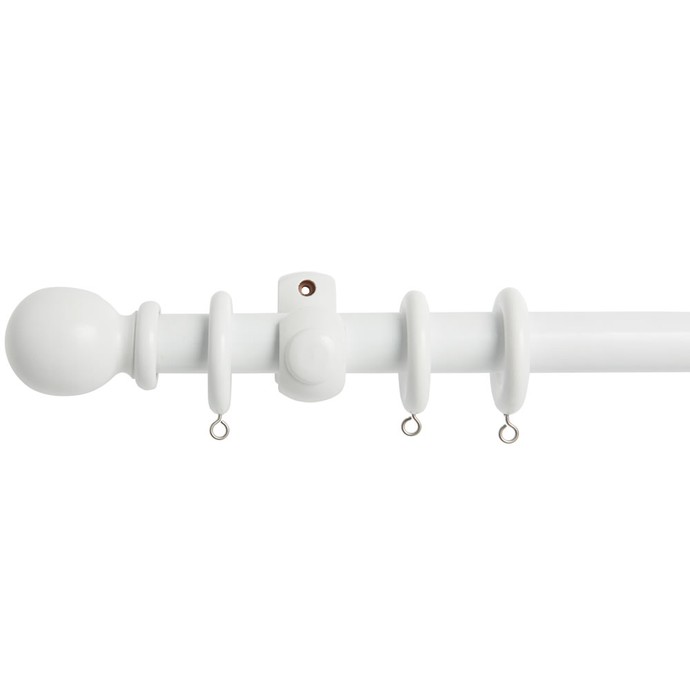 Wilko 150cm x 28mm White Wood Effect Curtain Pole Image 1