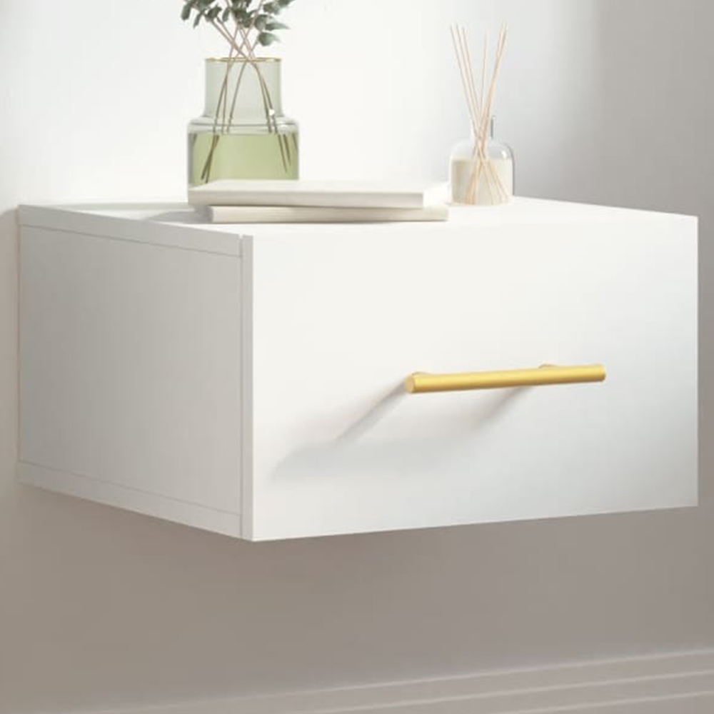 vidaXL Single Drawer White Wall Mounted Bedside Cabinet Image 1