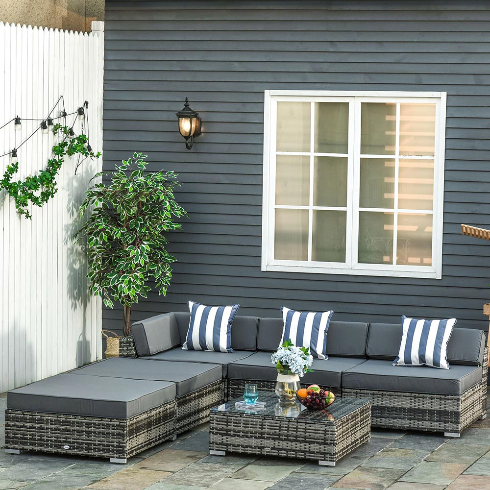 Outsunny 5 Seater Grey PE Rattan Sofa Lounge Set Image 1