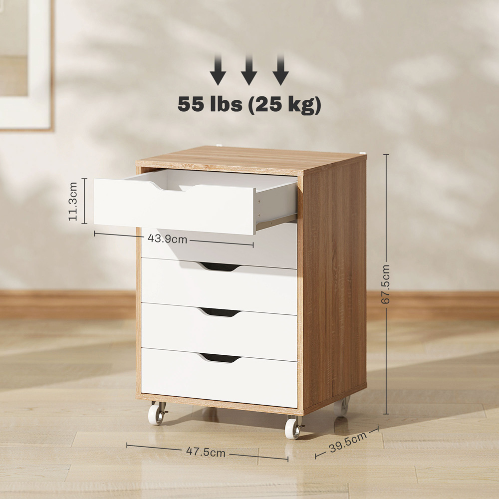 Vinsetto 5 Drawer Oak Mobile Filing Cabinet Image 9
