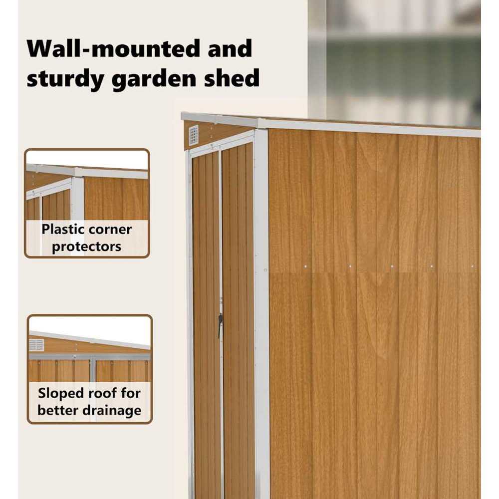 vidaXL 3.9 x 6.4ft Brown Galvanised Steel Wall Mounted Pent Garden Shed Image 6