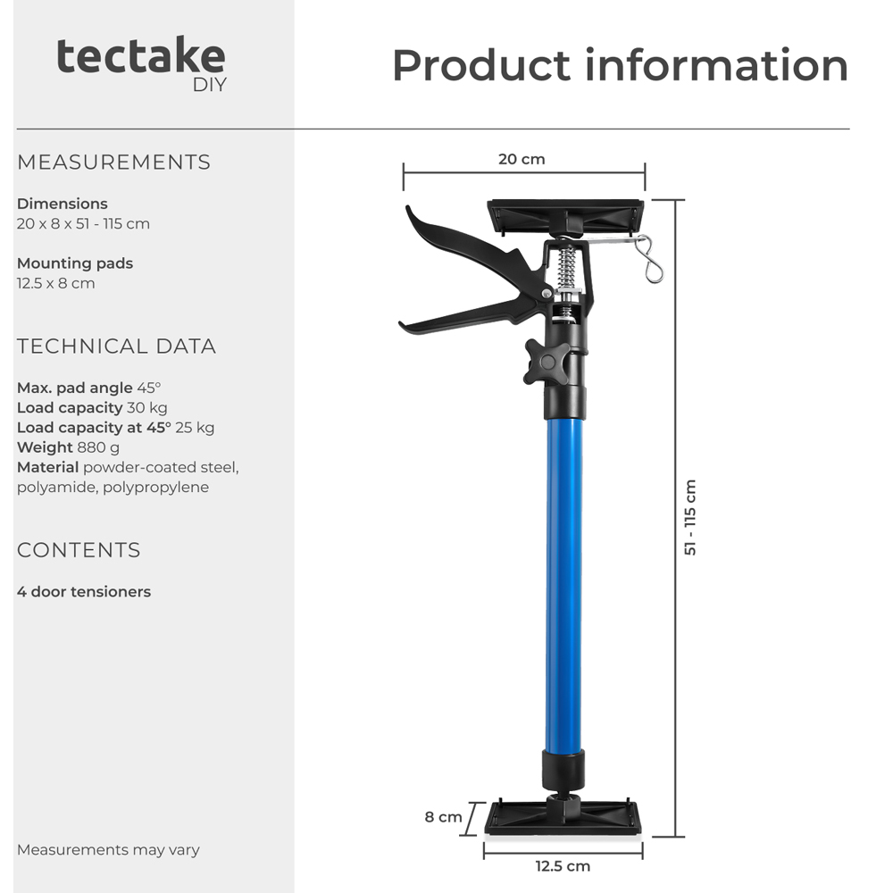 tectake Blue Height Adjustable Stepless Door Frame Struts Set 4 Pack Image 8