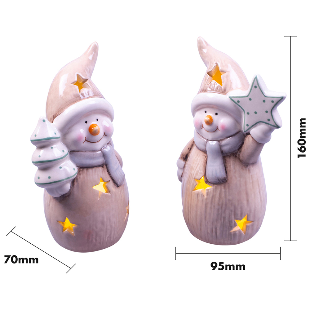 St Helens Cream Ceramic Light Up Snowmen Decoration 2 Pieces Image 4