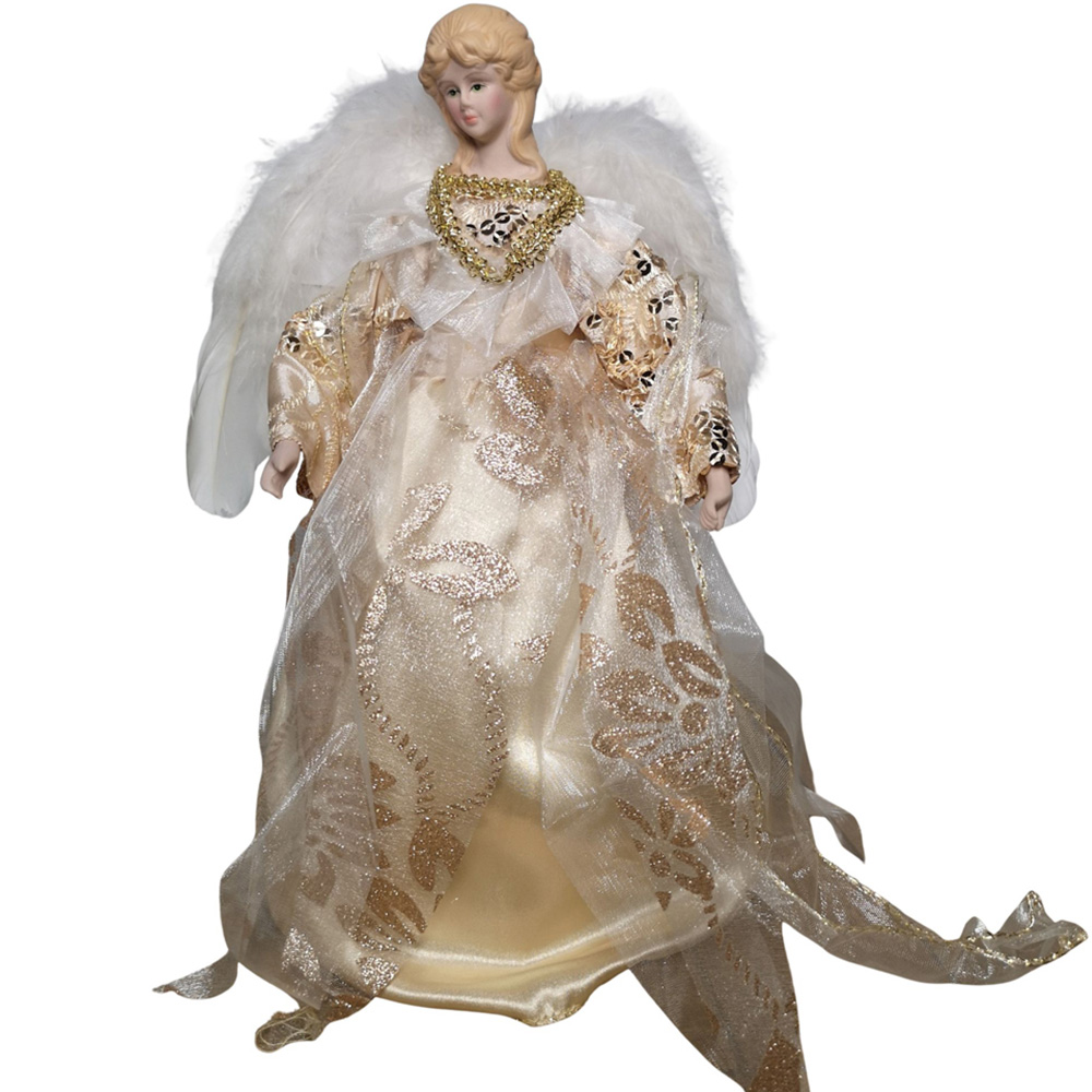 Premier Gold Angel with Feather Wings Christmas Tree Topper 30cm Image 1