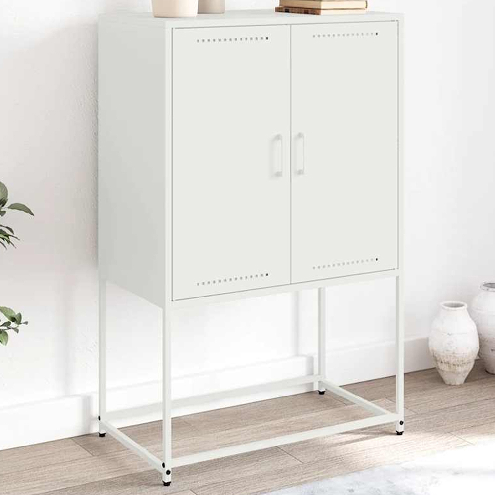 vidaXL 2 Door White Steel Highboard Image 1