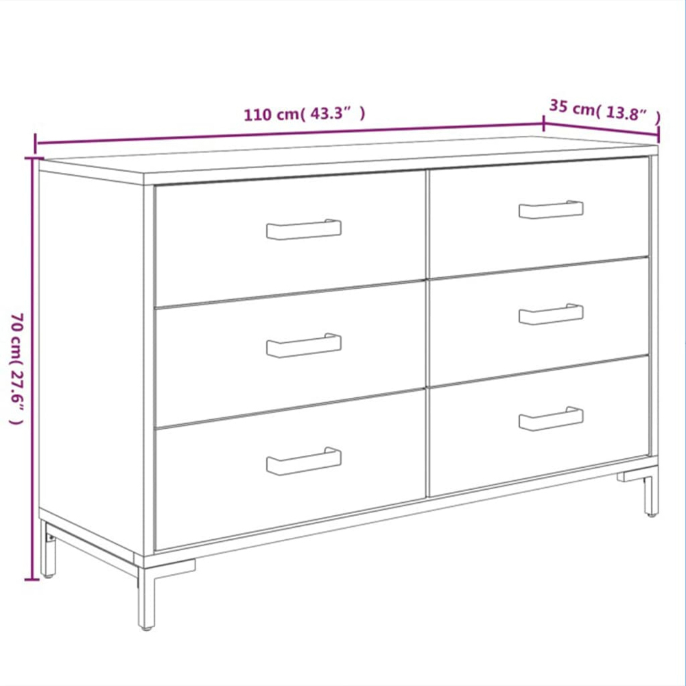 vidaXL 6 Drawer Black Wooden Sideboard Image 9